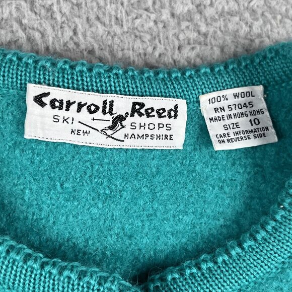 VTG Carol Reed Womens 100% Wool Teal Cardigan Sweater Sz 10 - Made in Hong Kong - Picture 3 of 4